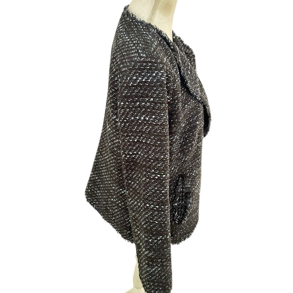 Talbots black blue Blazer Classic Tweed Boucle lined blazer fringe hems size 12 - Picture 5 of 10
